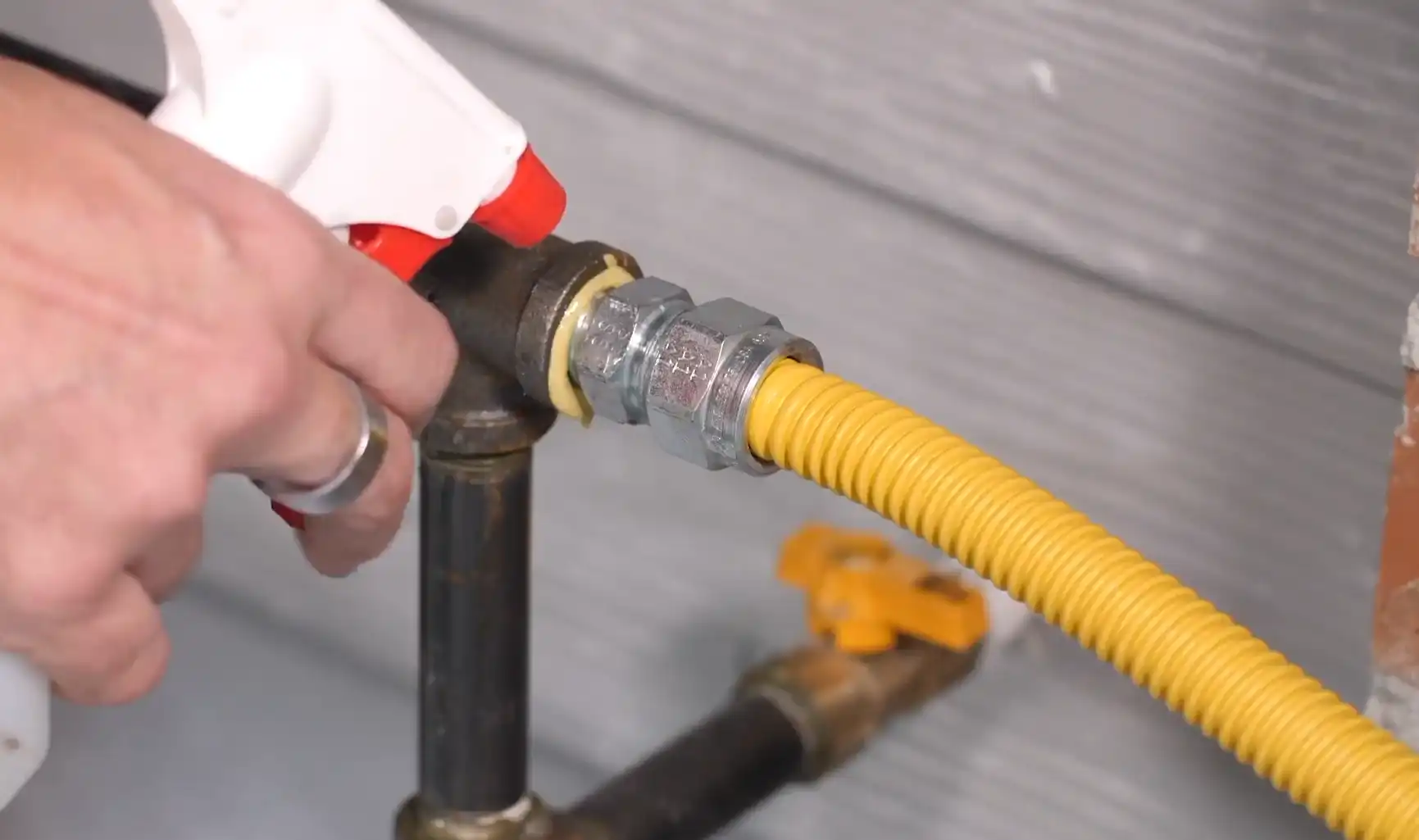 Gas line leak test in progress after a new line installation